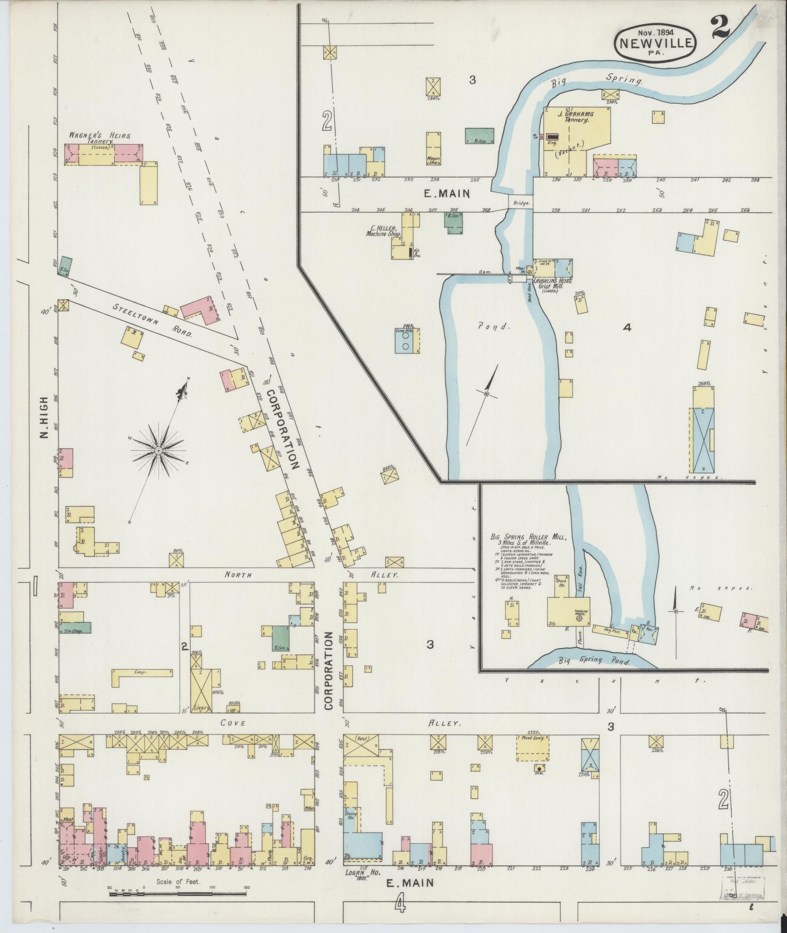 Sanborn Fire Insurance Map from Newville, Cumberland County, Pennsylvania (1894), Sheet #0002 - Complete Map Set gallery image, historic Sanborn map, vintage wall art, Pennsylvania Pennsylvania