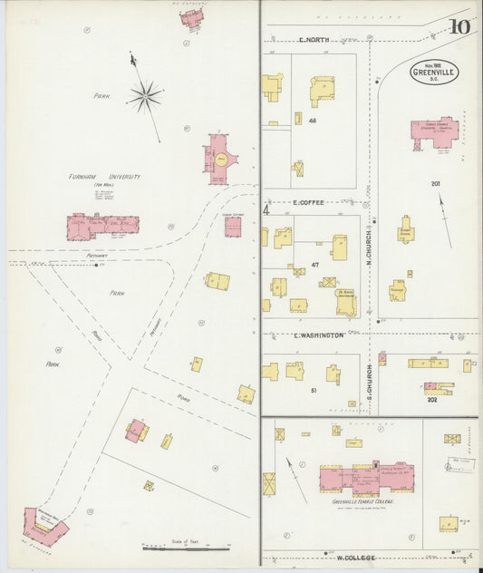Sanborn Fire Insurance Map from Greenville, Greenville County, South Carolina (1902), Sheet #0010 - Historic Sanborn Fire Insurance Map Print, vintage old map wall art, antique decor, genealogy gift, South Carolina South Carolina map