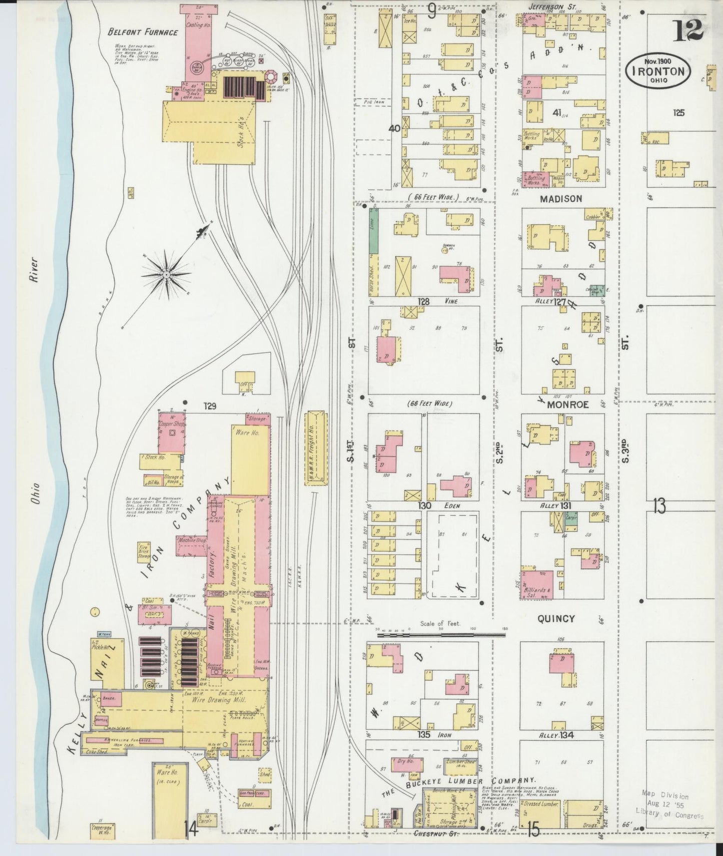 Sanborn Fire Insurance Map from Ironton, Lawrence County, Ohio (1900), Sheet #0012 - Historic Sanborn Fire Insurance Map Print, vintage old map wall art, antique decor, genealogy gift, Ohio Ohio map