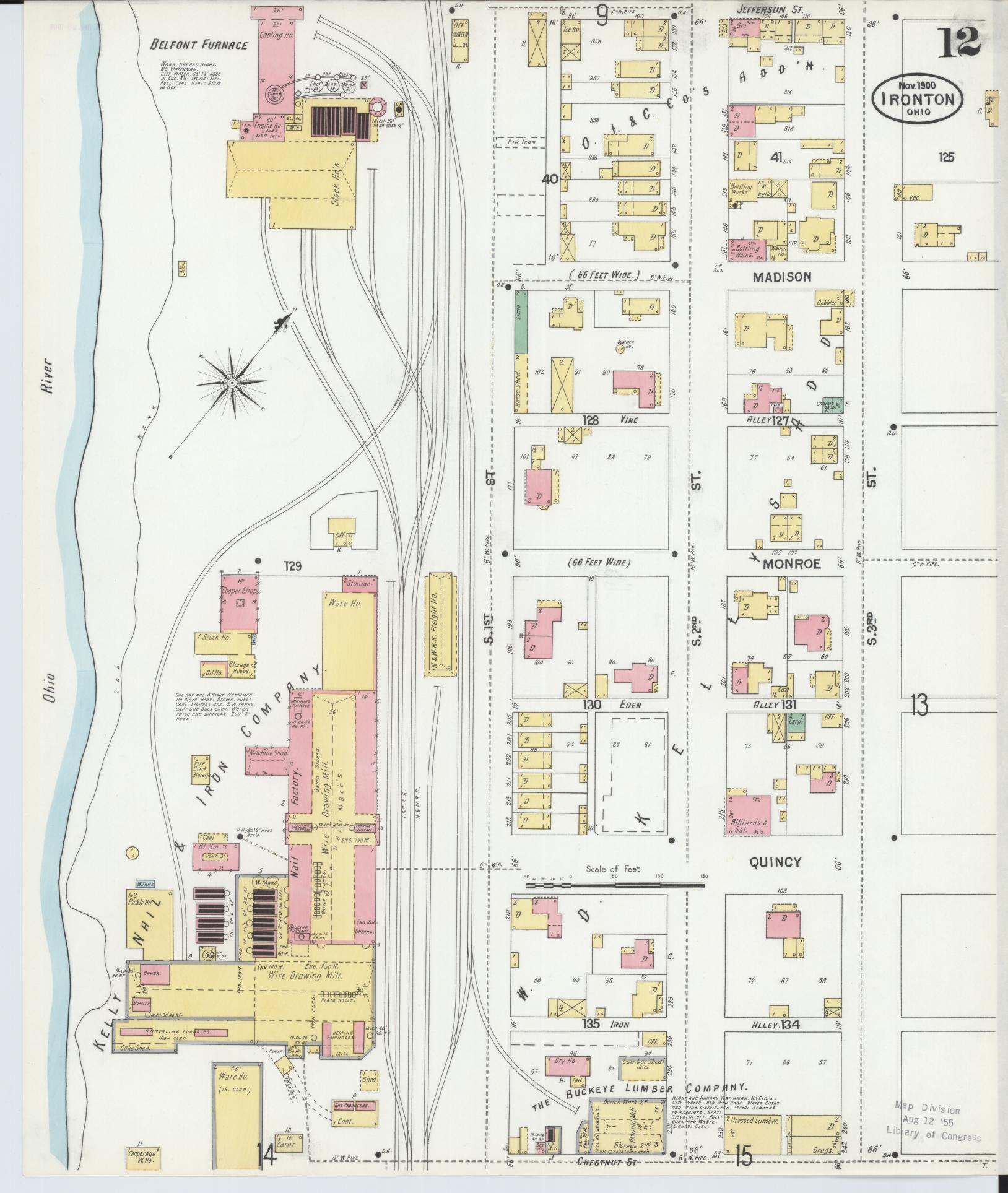 Sanborn Fire Insurance Map from Ironton, Lawrence County, Ohio (1900), Sheet #0012 - Historic Sanborn Fire Insurance Map Print, vintage old map wall art, antique decor, genealogy gift, Ohio Ohio map