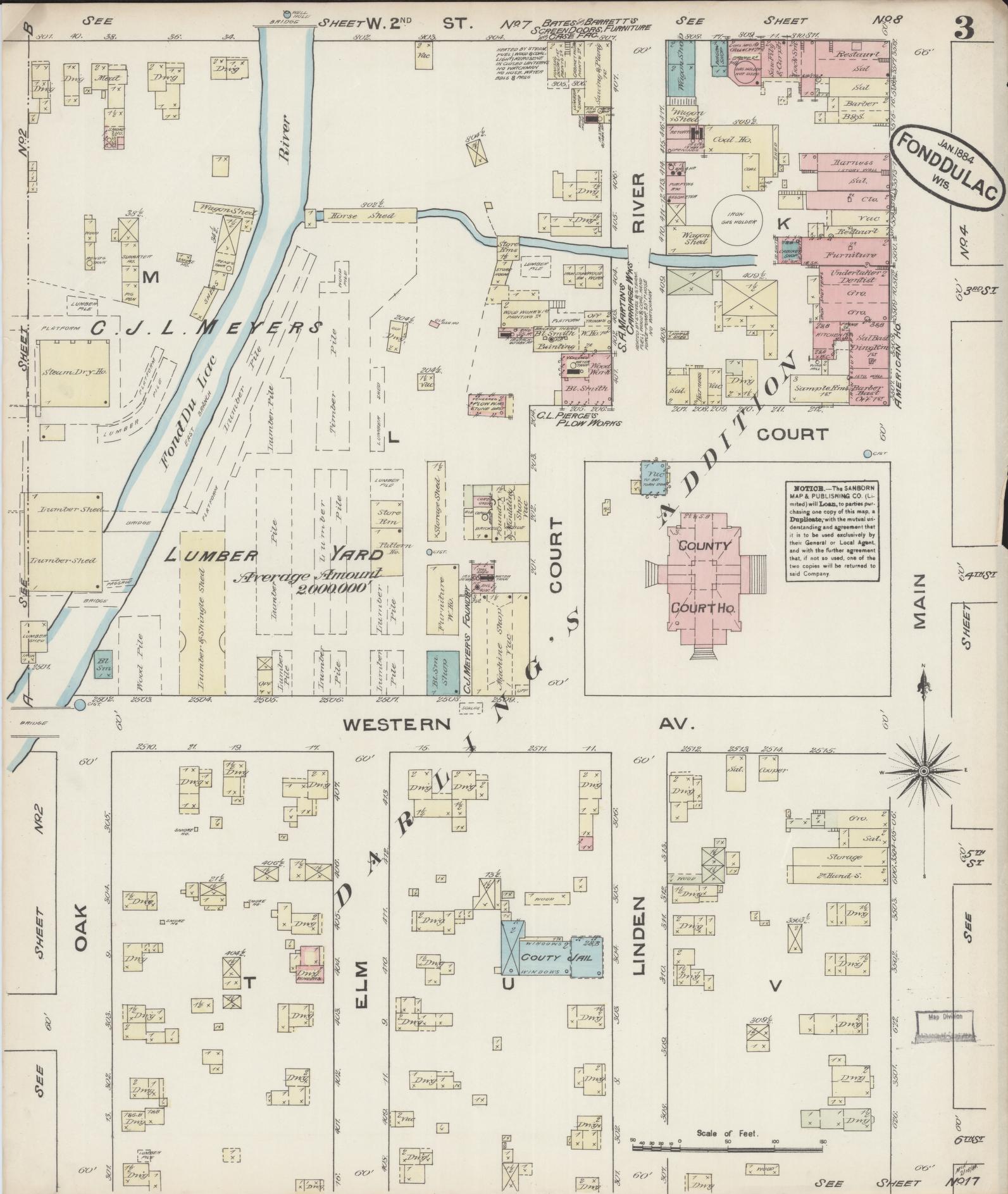 Sanborn Fire Insurance Map from Fond du Lac, Fond du Lac County, Wisconsin (1884), Sheet #0003 - Historic Sanborn Fire Insurance Map Print, vintage old map wall art, antique decor, genealogy gift, Wisconsin Wisconsin map