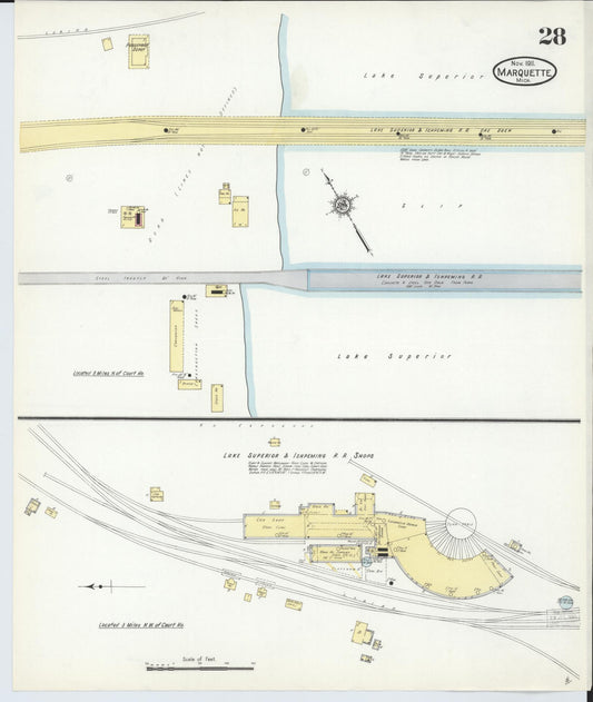 Sanborn Fire Insurance Map from Marquette, Marquette County, Michigan (1911), Sheet #0028 - Historic Sanborn Fire Insurance Map Print, vintage old map wall art, antique decor, genealogy gift, Michigan Michigan map