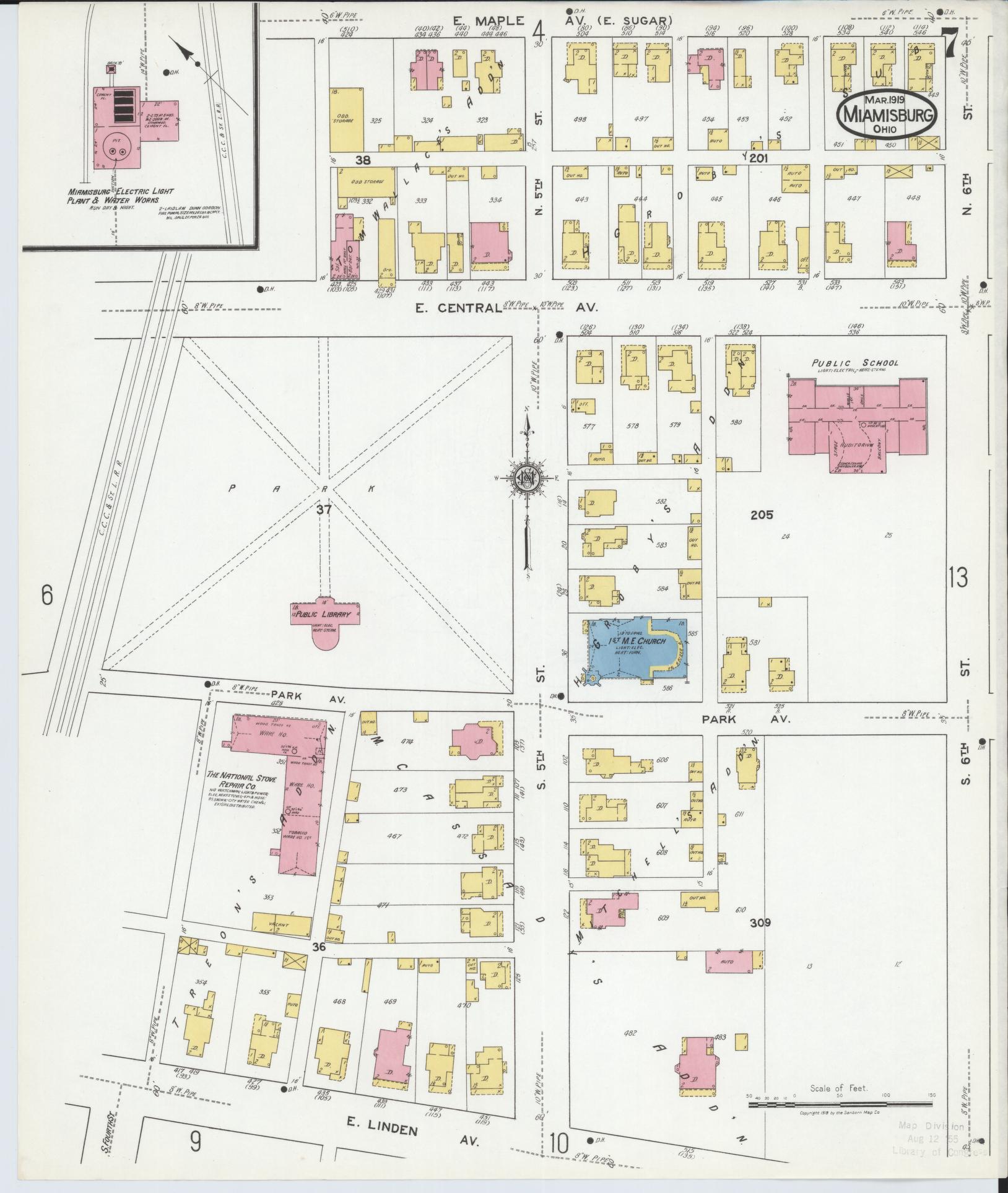 Sanborn Fire Insurance Map from Miamisburg, Montgomery County, Ohio (1919), Sheet #0007 - Complete Map Set gallery image, historic Sanborn map, vintage wall art, Ohio Ohio