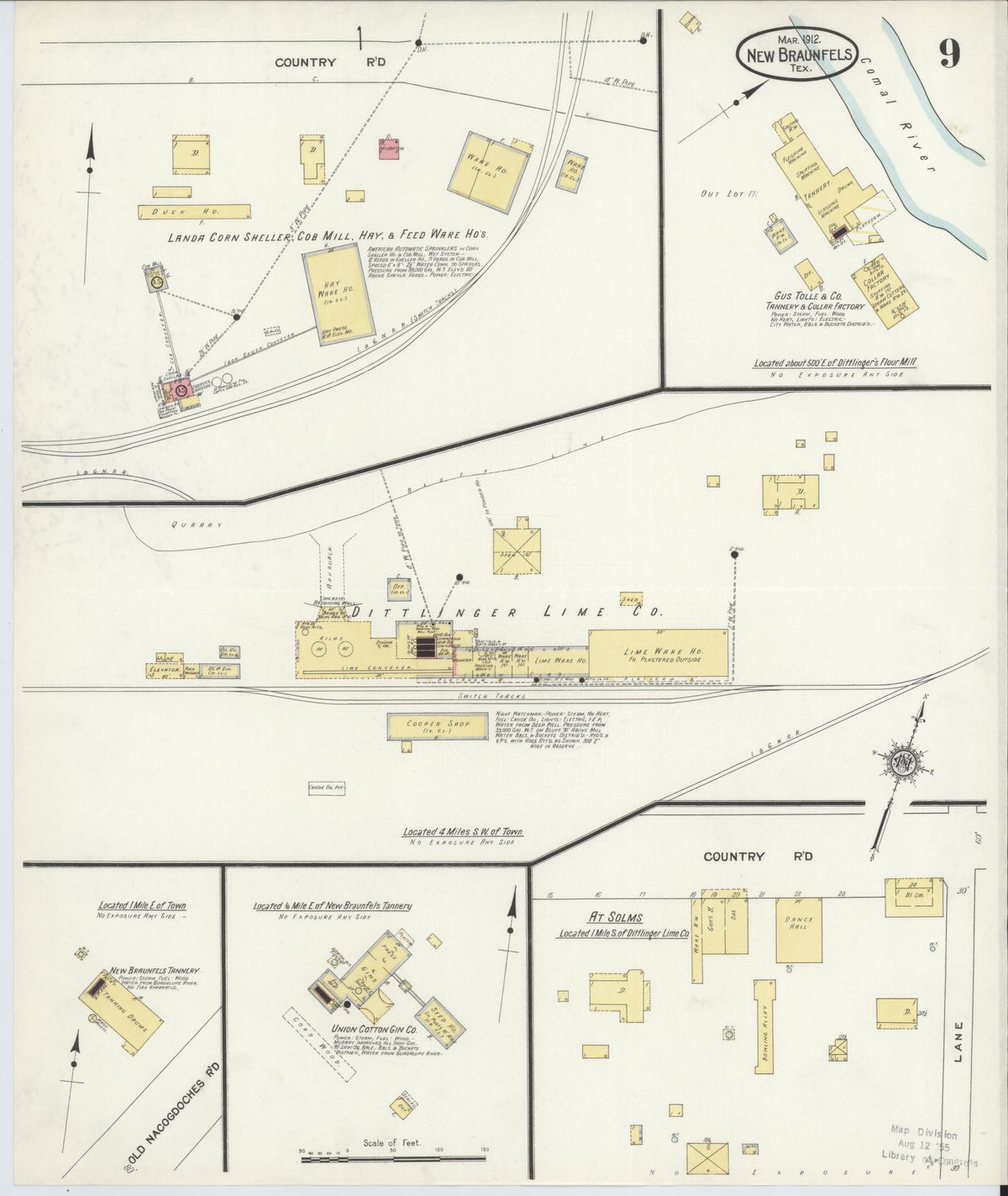 Sanborn Fire Insurance Map from New Braunfels, Comal County, Texas (1912), Sheet #0009 - Complete Map Set gallery image, historic Sanborn map, vintage wall art, Texas Texas