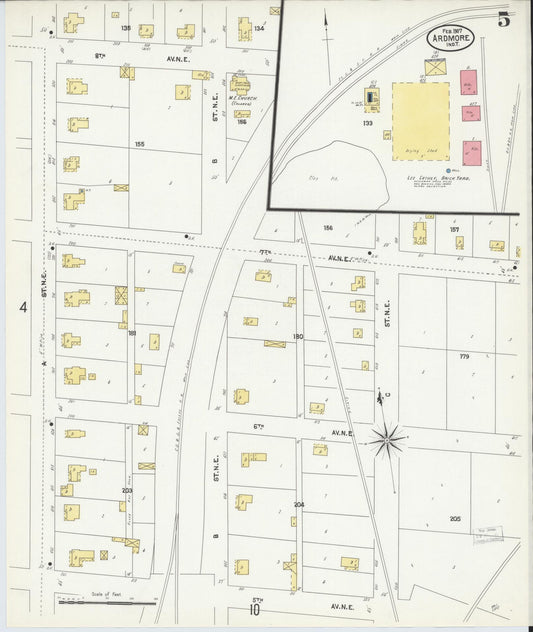 Sanborn Fire Insurance Map from Ardmore, Carter County, Oklahoma (1907), Sheet #0005 - Historic Sanborn Fire Insurance Map Print, vintage old map wall art, antique decor, genealogy gift, Oklahoma Oklahoma map