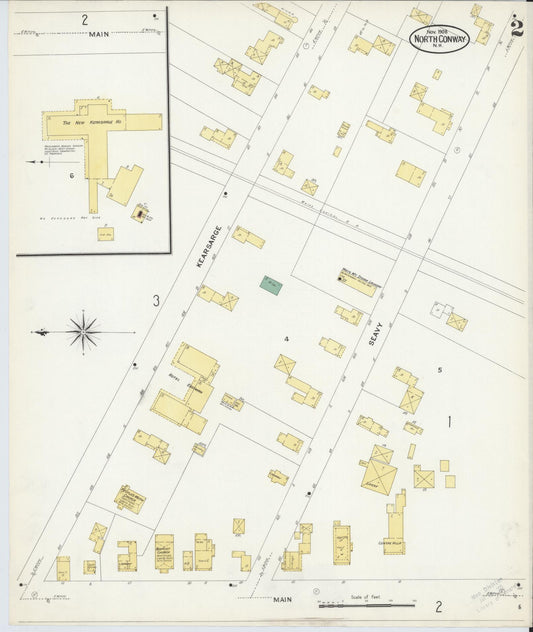 Sanborn Fire Insurance Map from North Conway, Carroll County, New Hampshire (1908), Sheet #0002 - Historic Sanborn Fire Insurance Map Print, vintage old map wall art, antique decor, genealogy gift, New Hampshire New Hampshire map