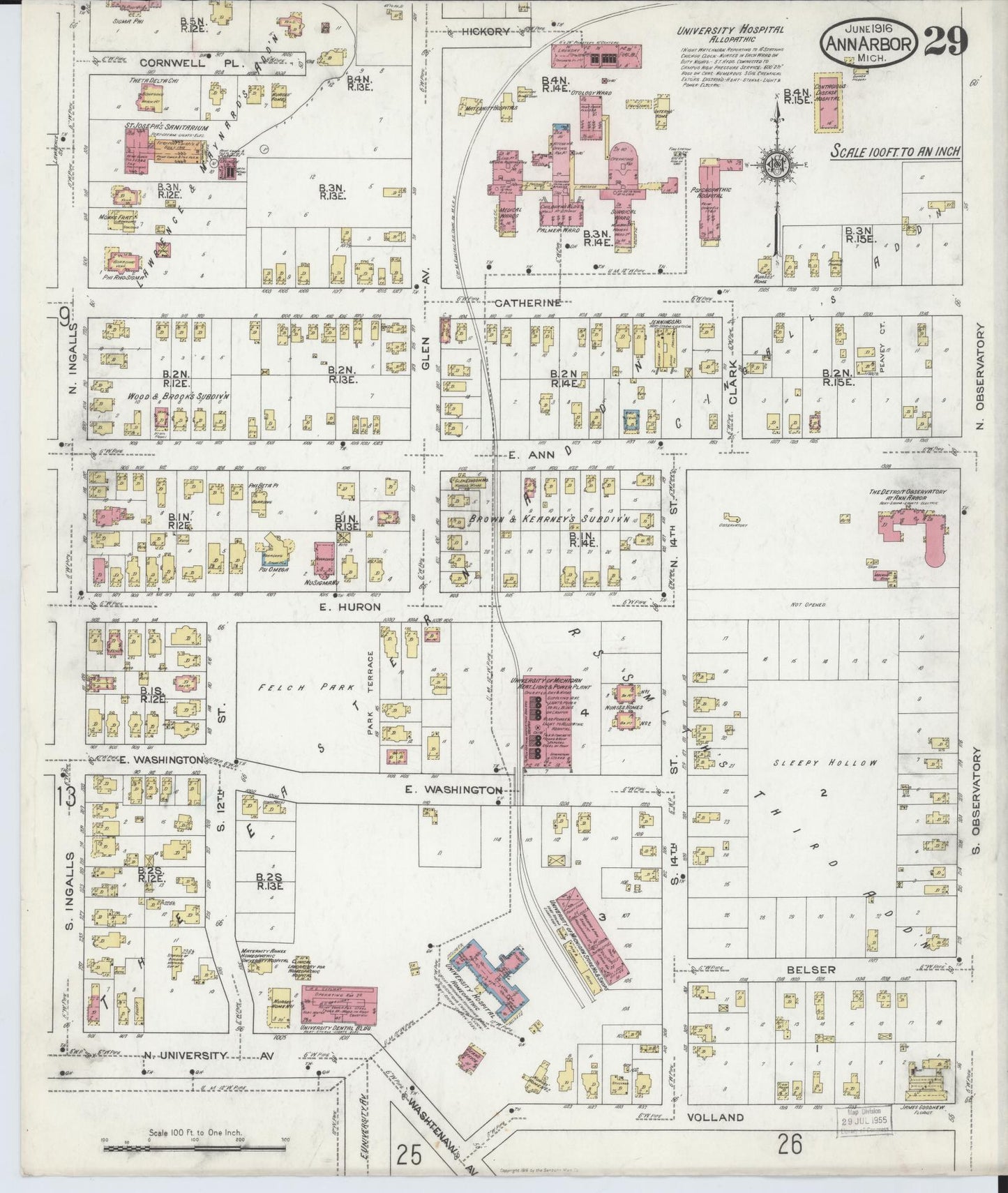 Sanborn Fire Insurance Map from Ann Arbor, Washtenaw County, Michigan (1916), Sheet #0029 - Complete Map Set gallery image, historic Sanborn map, vintage wall art, Michigan Michigan