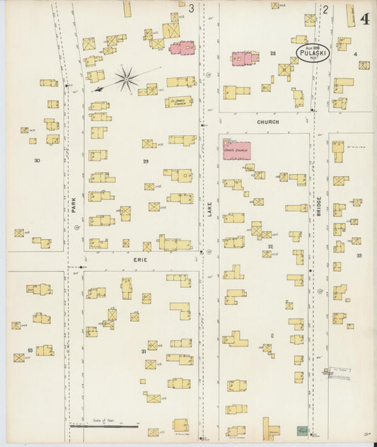 Sanborn Fire Insurance Map from Pulaski, Oswego County, New York (1898), Sheet #0004 - Historic Sanborn Fire Insurance Map Print, vintage old map wall art, antique decor, genealogy gift, New York New York map