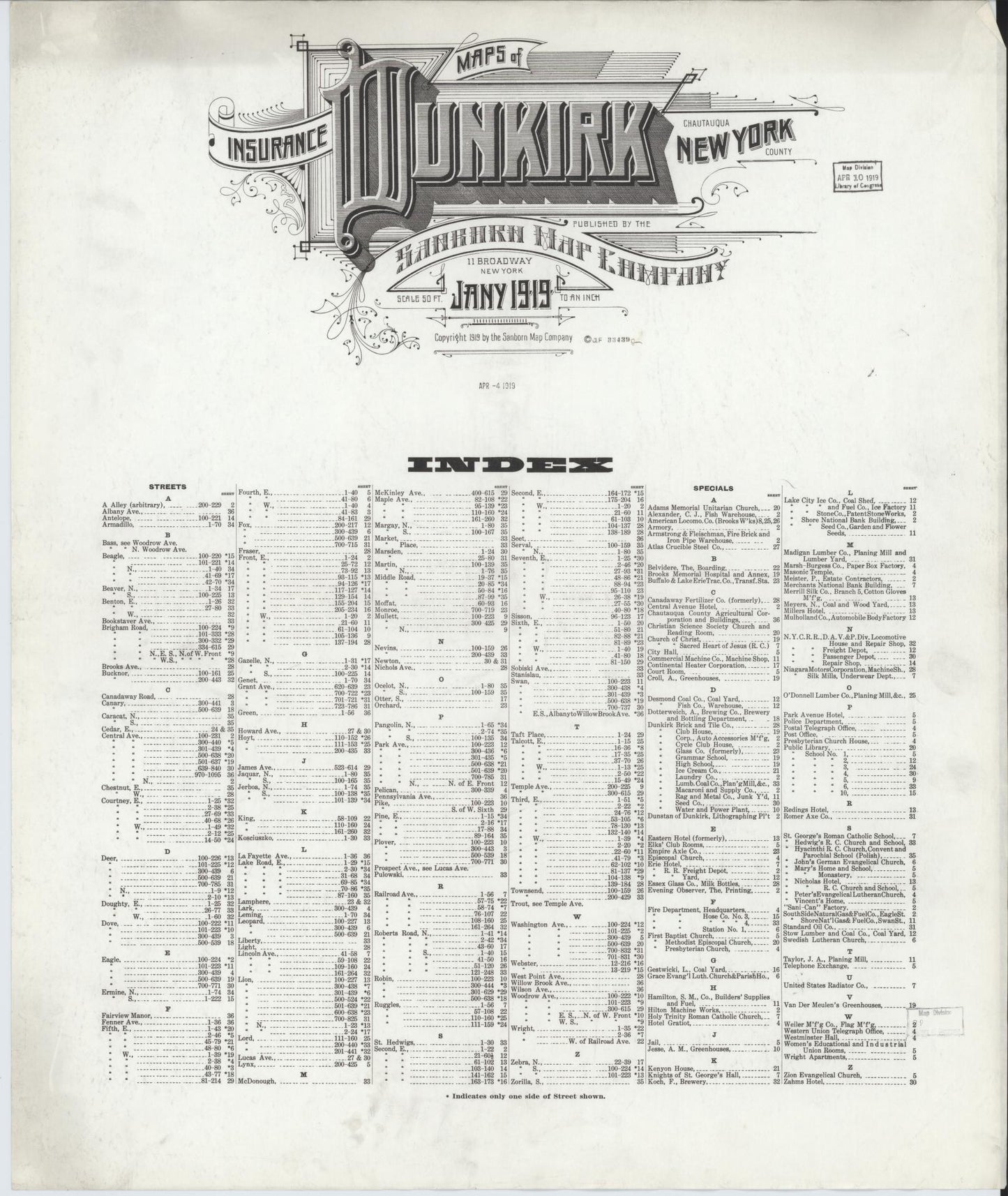 Sanborn Fire Insurance Map from Dunkirk, Chautauqua County, New York. (1919) – Historic Sanborn Fire Insurance Map Print