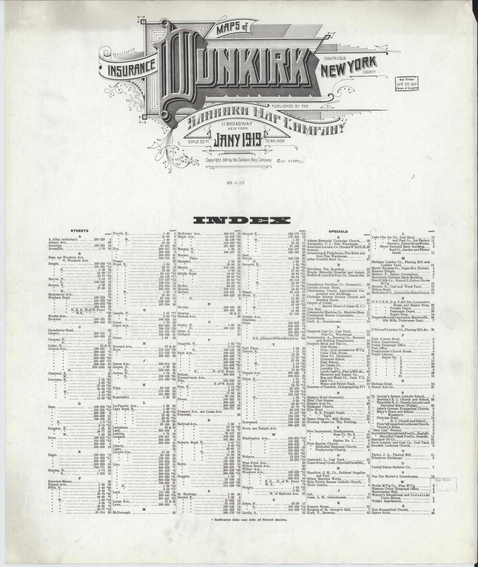 Sanborn Fire Insurance Map from Dunkirk, Chautauqua County, New York. (1919) – Historic Sanborn Fire Insurance Map Print
