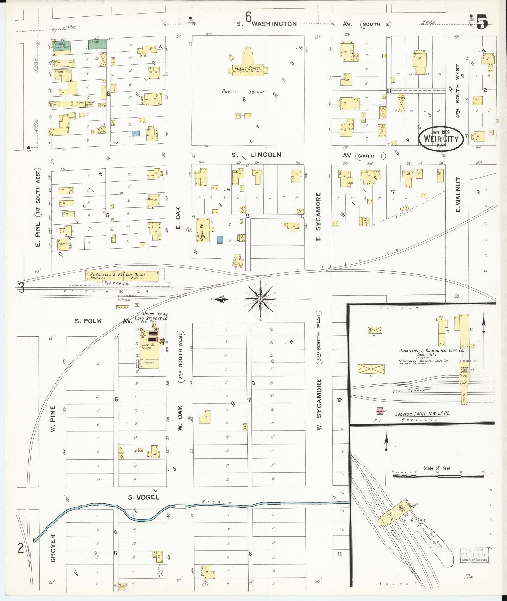 Sanborn Fire Insurance Map from Weir, Cherokee County, Kansas (1909), Sheet #0005 - Historic Sanborn Fire Insurance Map Print, vintage old map wall art, antique decor, genealogy gift, Kansas Kansas map