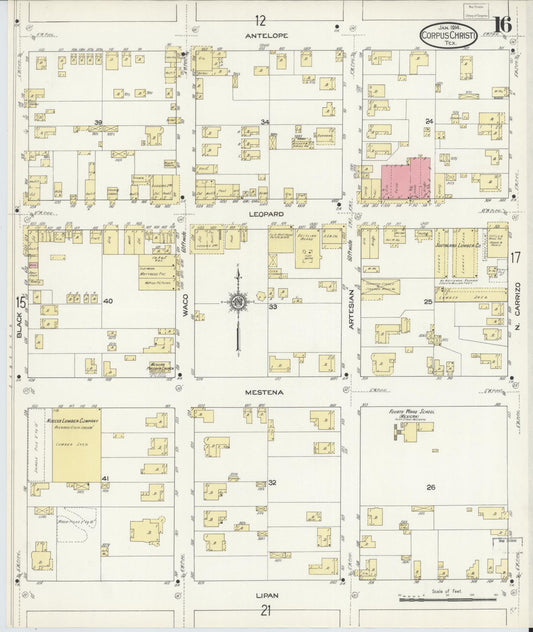 Sanborn Fire Insurance Map from Corpus Christi, Nueces County, Texas (1914), Sheet #0016 - Historic Sanborn Fire Insurance Map Print, vintage old map wall art, antique decor, genealogy gift, Texas Texas map