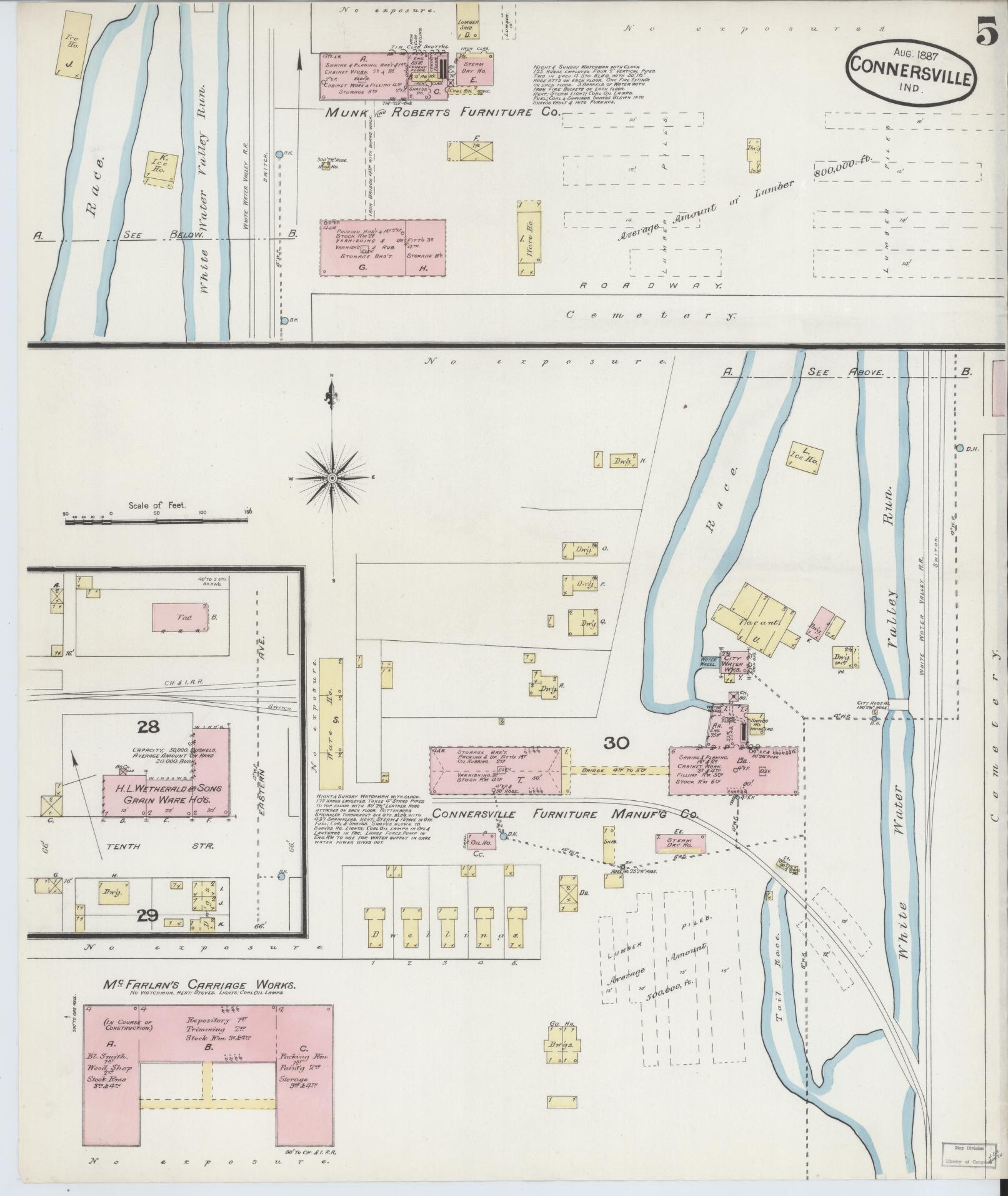 Sanborn Fire Insurance Map from Connersville, Fayette County, Indiana (1887), Sheet #0005 - Historic Sanborn Fire Insurance Map Print, vintage old map wall art, antique decor, genealogy gift, Indiana Indiana map