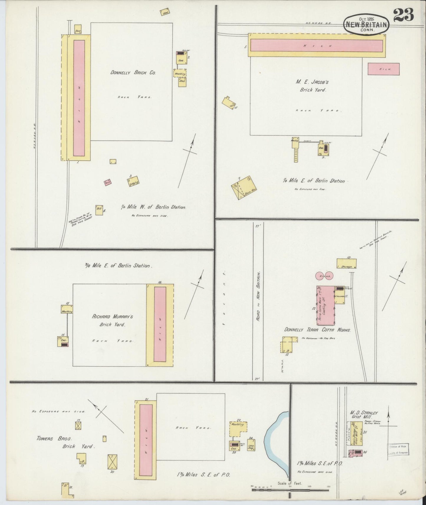 Sanborn Fire Insurance Map from New Britain, Hartford County, Connecticut (1895), Sheet #0023 - Historic Sanborn Fire Insurance Map Print, vintage old map wall art, antique decor, genealogy gift, Connecticut Connecticut map
