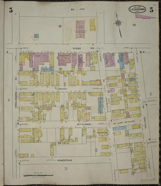 Sanborn Fire Insurance Map from Lackawanna, Erie County, New York (1950), Sheet #0005 - Historic Sanborn Fire Insurance Map Print, vintage old map wall art, antique decor, genealogy gift, New York New York map