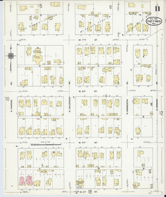 Sanborn Fire Insurance Map from Hastings, Adams County, Nebraska (1910), Sheet #0011 - Historic Sanborn Fire Insurance Map Print, vintage old map wall art, antique decor, genealogy gift, Nebraska Nebraska map