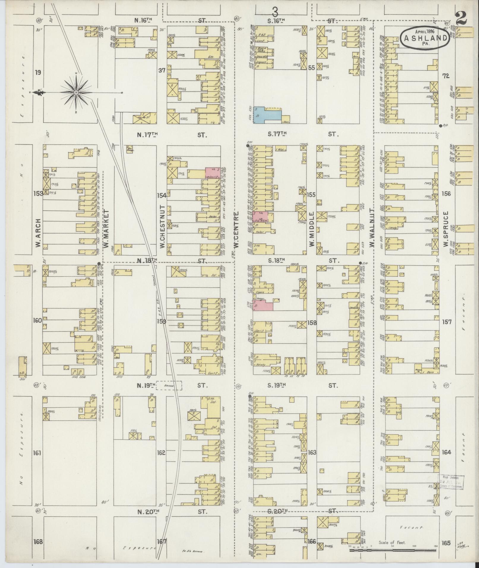 Sanborn Fire Insurance Map from Ashland, Schuylkill County, Pennsylvania (1896), Sheet #0002 - Historic Sanborn Fire Insurance Map Print, vintage old map wall art, antique decor, genealogy gift, Pennsylvania Pennsylvania map