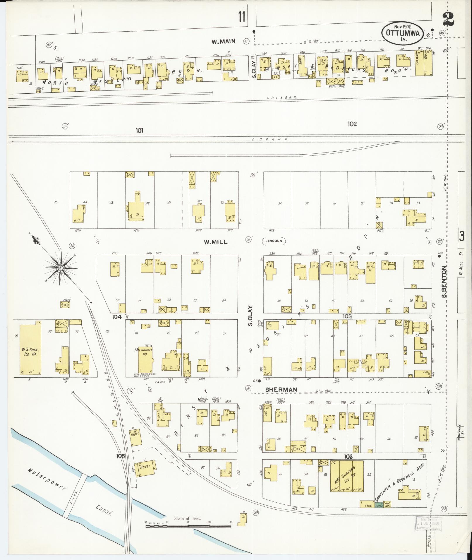 Sanborn Fire Insurance Map from Ottumwa, Wapello County, Iowa (1902), Sheet #0002 - Historic Sanborn Fire Insurance Map Print, vintage old map wall art