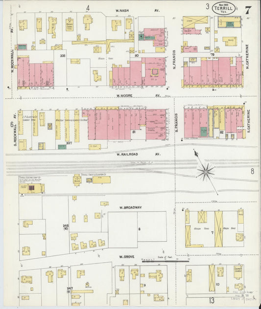Sanborn Fire Insurance Map from Terrell, Kaufman County, Texas (1902), Sheet #0007 - Historic Sanborn Fire Insurance Map Print, vintage old map wall art, antique decor, genealogy gift, Texas Texas map