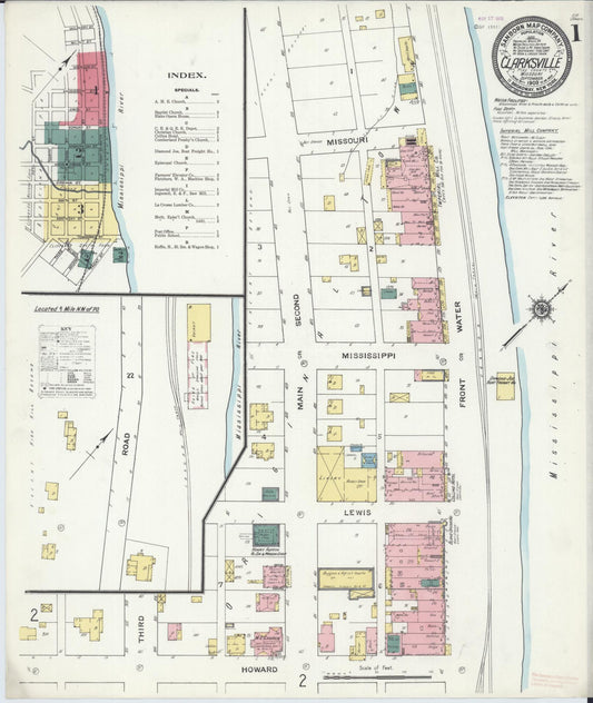 Sanborn Fire Insurance Map from Clarksville, Pike County, Missouri (1909), Sheet #0001 - Complete Map Set gallery image, historic Sanborn map, vintage wall art, Missouri Missouri