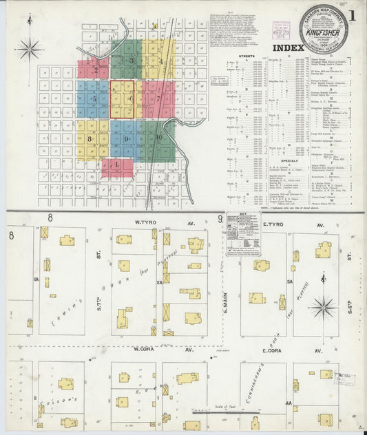 Sanborn Fire Insurance Map from Kingfisher, Kingfisher County, Oklahoma (1904), Sheet #0001 - Historic Sanborn Fire Insurance Map Print, vintage old map wall art, antique decor, genealogy gift, Oklahoma Oklahoma map
