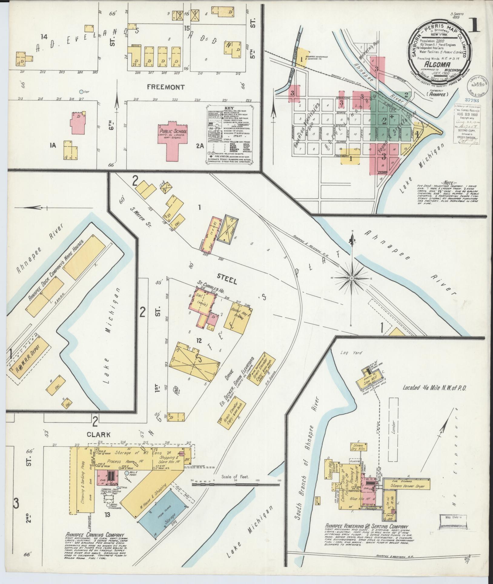 Sanborn Fire Insurance Map from Algoma, Kewaunee County, Wisconsin (1900), Sheet #0001 - Complete Map Set gallery image, historic Sanborn map, vintage wall art, Wisconsin Wisconsin