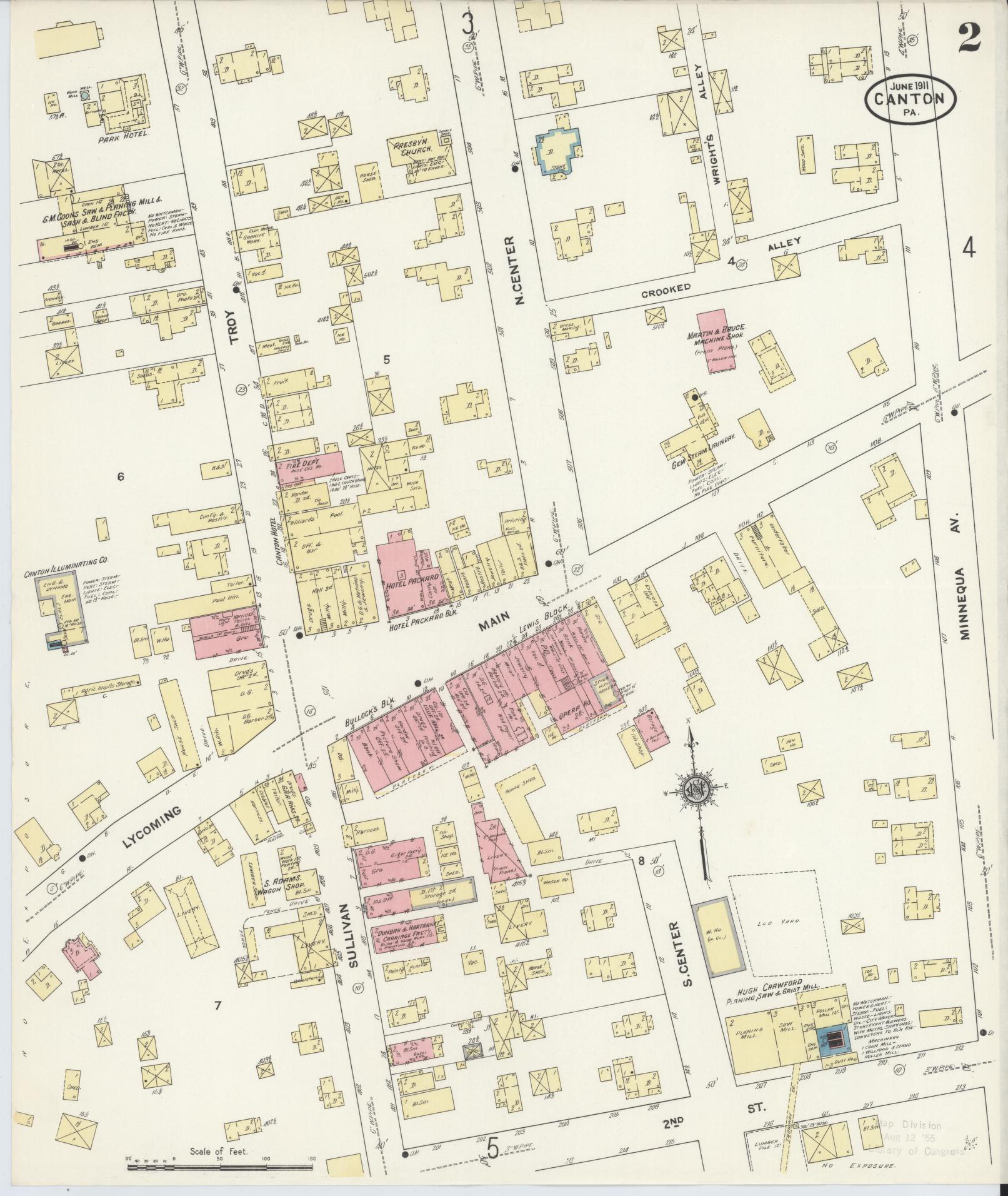 Sanborn Fire Insurance Map from Canton, Bradford County, Pennsylvania (1911), Sheet #0002 - Historic Sanborn Fire Insurance Map Print, vintage old map wall art, antique decor, genealogy gift, Pennsylvania Pennsylvania map
