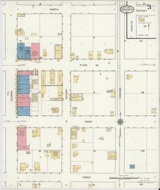 Sanborn Fire Insurance Map from Snyder, Scurry County, Texas (1920), Sheet #0003 - Historic Sanborn Fire Insurance Map Print, vintage old map wall art, antique decor, genealogy gift, Texas Texas map