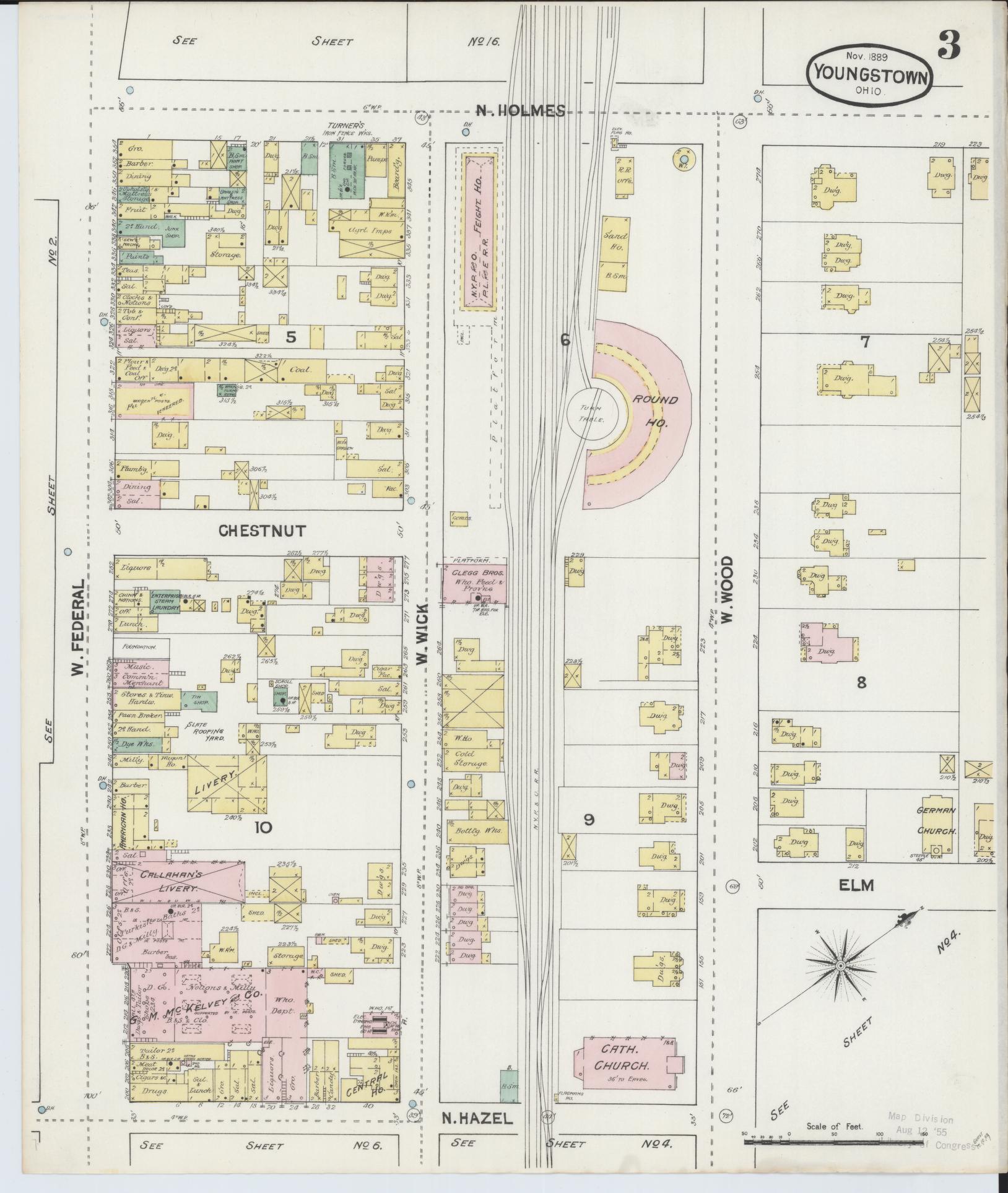 Sanborn Fire Insurance Map from Youngstown, Mahoning County, Ohio (1889), Sheet #0003 - Complete Map Set gallery image, historic Sanborn map, vintage wall art, Ohio Ohio