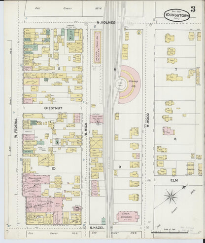 Sanborn Fire Insurance Map from Youngstown, Mahoning County, Ohio (1889), Sheet #0003 - Complete Map Set gallery image, historic Sanborn map, vintage wall art, Ohio Ohio