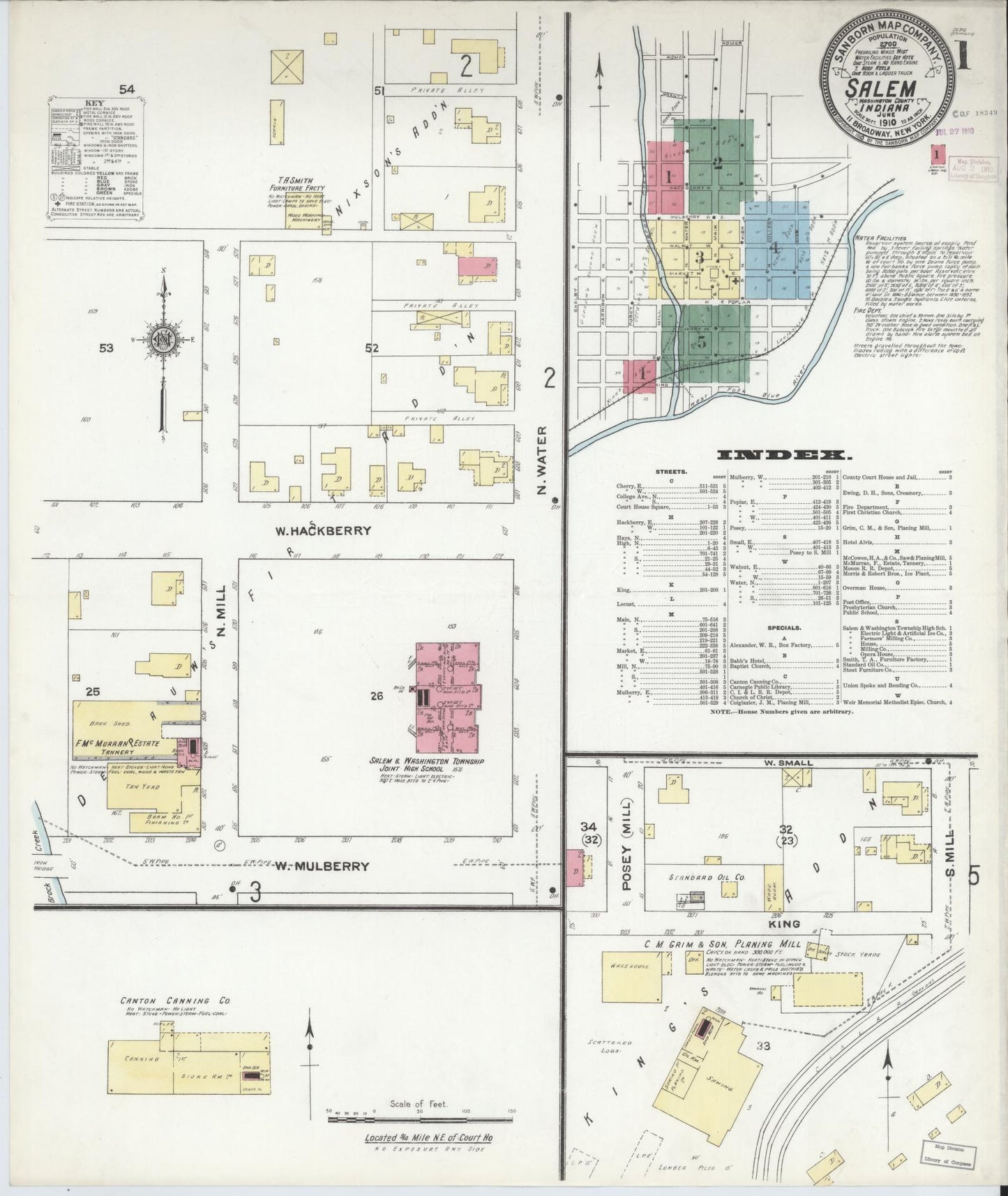 Sanborn Fire Insurance Map from Salem, Washington County, Indiana (1910), Sheet #0001 - Complete Map Set gallery image, historic Sanborn map, vintage wall art, Indiana Indiana