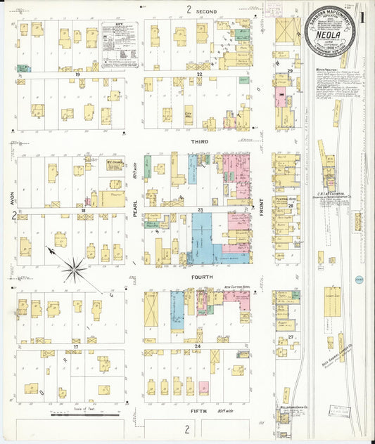 Sanborn Fire Insurance Map from Neola, Pottawattamie County, Iowa (1908), Sheet #0001 - Historic Sanborn Fire Insurance Map Print, vintage old map wall art