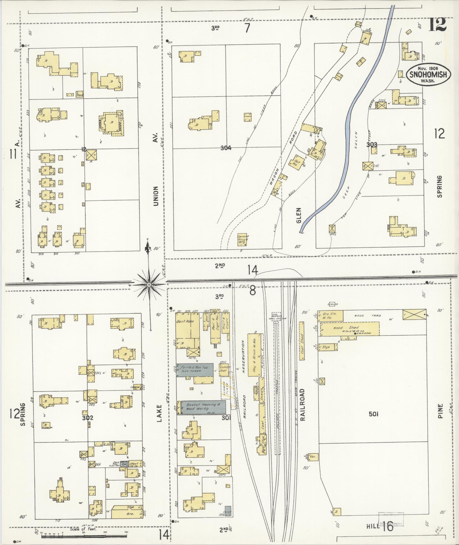 Sanborn Fire Insurance Map from Snohomish, Snohomish County, Washington (1908), Sheet #0012 - Complete Map Set gallery image, historic Sanborn map, vintage wall art, Washington Washington