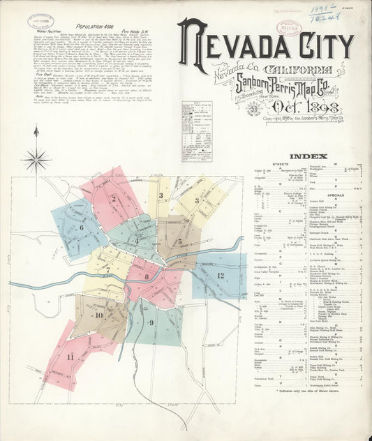 Sanborn Fire Insurance Map from Nevada City, Nevada County, California (1898), Sheet #0001 - Complete Map Set gallery image, historic Sanborn map, vintage wall art, Nevada City Nevada