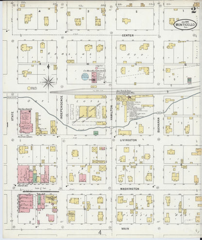 Sanborn Fire Insurance Map from Monticello, Piatt County, Illinois (1899), Sheet #0002 - Complete Map Set gallery image, historic Sanborn map, vintage wall art, Illinois Illinois