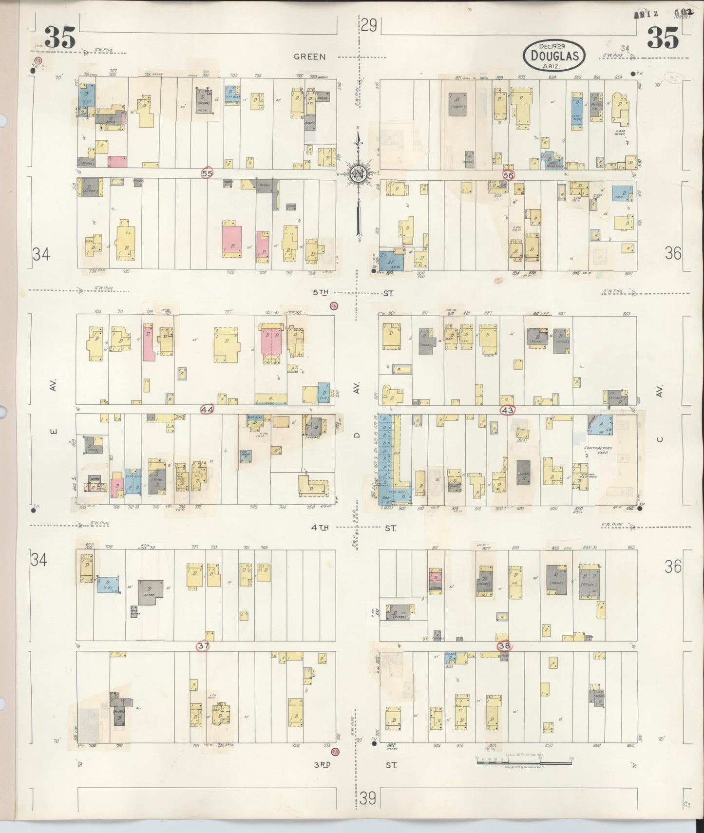 Sanborn Fire Insurance Map from Douglas, Cochise County, Arizona (1947), Sheet #0035 - Complete Map Set gallery image, historic Sanborn map, vintage wall art, Arizona Arizona