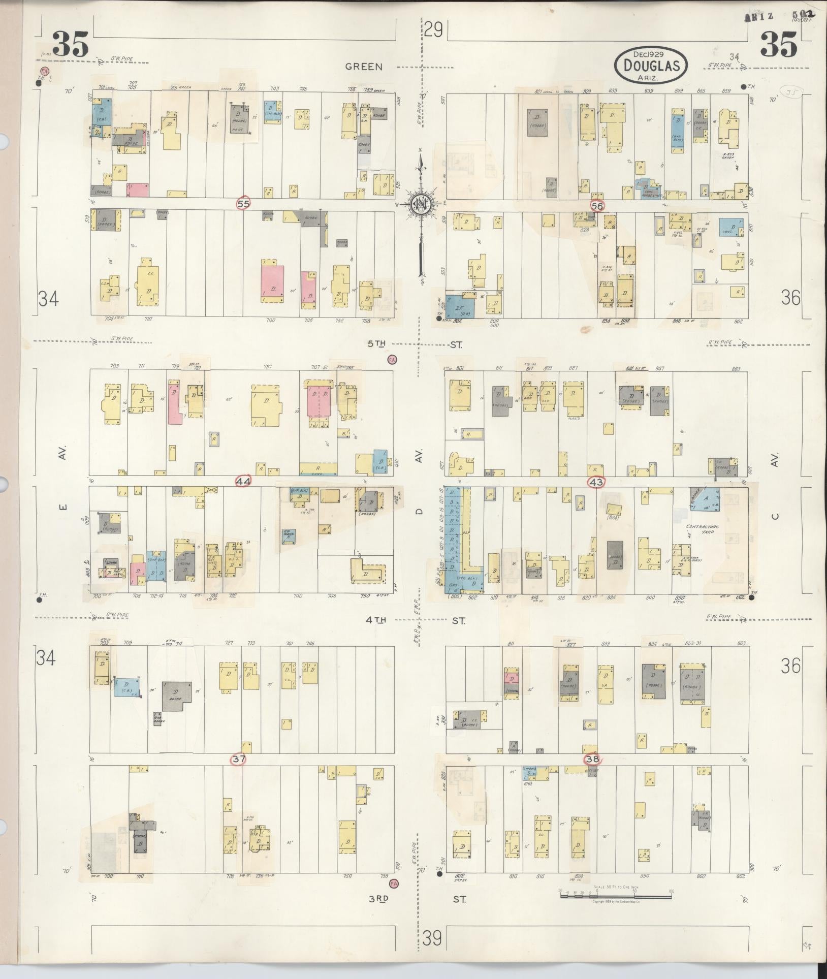 Sanborn Fire Insurance Map from Douglas, Cochise County, Arizona (1947), Sheet #0035 - Complete Map Set gallery image, historic Sanborn map, vintage wall art, Arizona Arizona