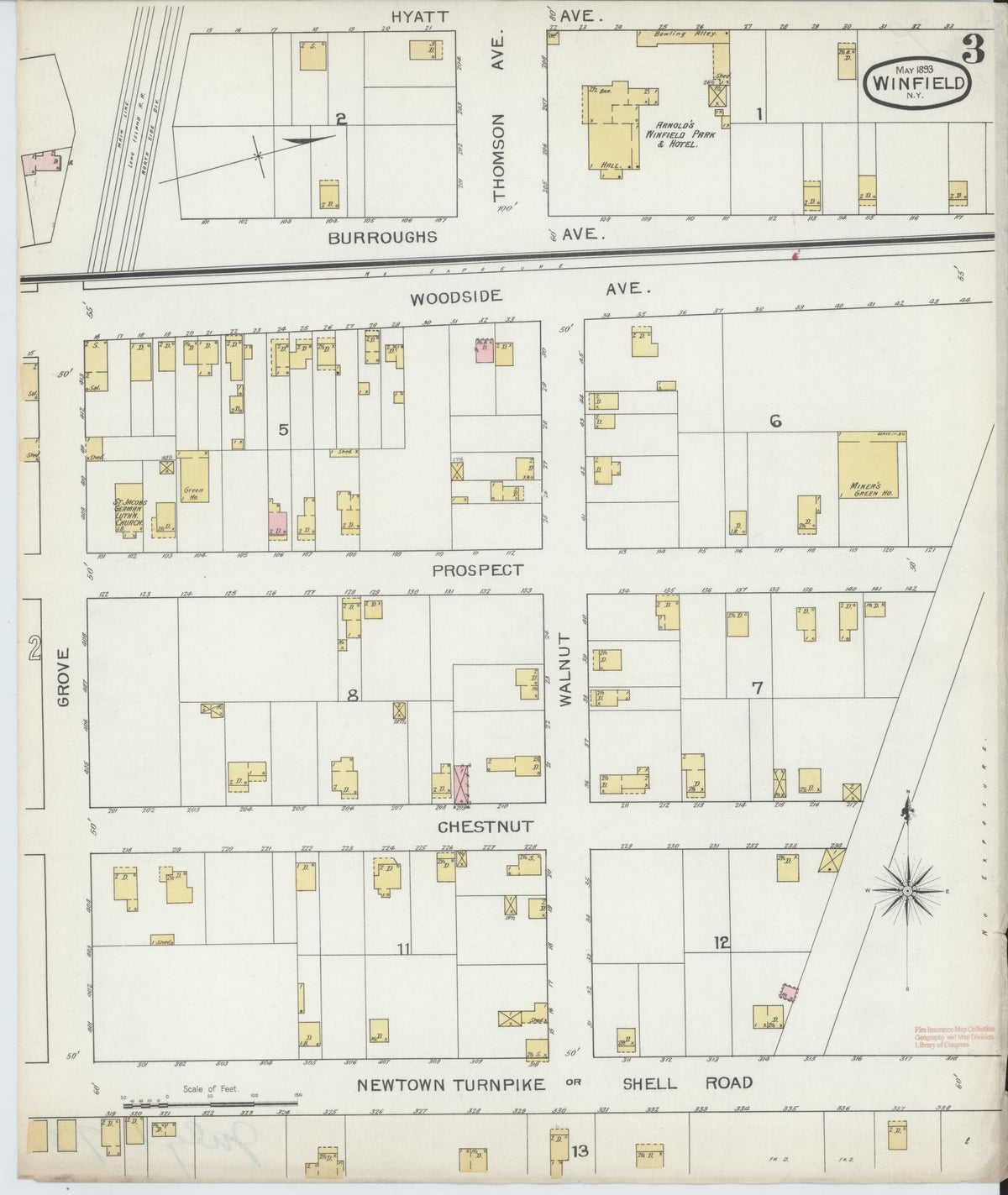 Sanborn Fire Insurance Map from Winfield, Queens County, New York (1893), Sheet #0003 - Complete Map Set gallery image, historic Sanborn map, vintage wall art, New York New York