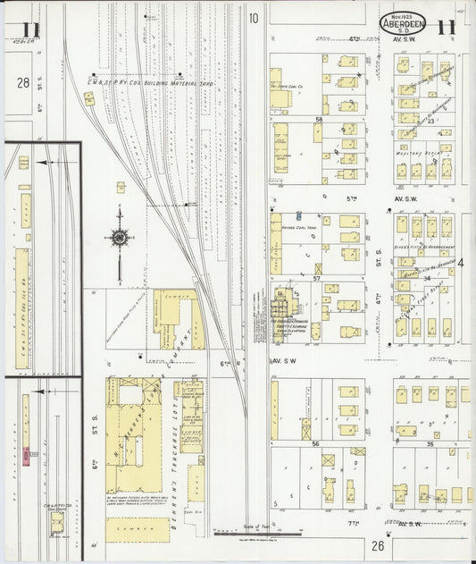 Sanborn Fire Insurance Map from Aberdeen, Brown County, South Dakota (1923), Sheet #0011 - Historic Sanborn Fire Insurance Map Print, vintage old map wall art, antique decor, genealogy gift, South Dakota South Dakota map