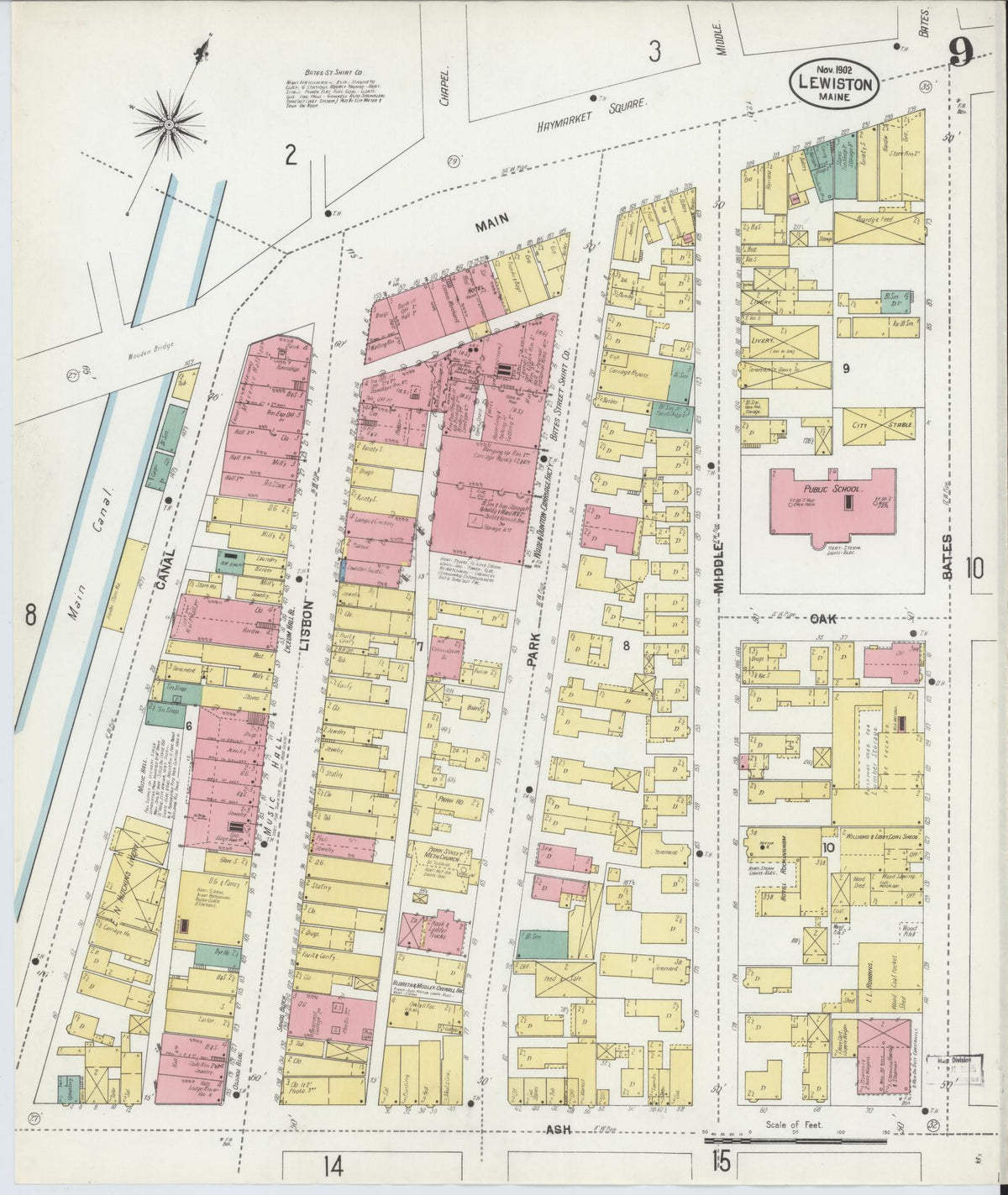Sanborn Fire Insurance Map from Lewiston, Androscoggin County, Maine (1902), Sheet #0009 - Complete Map Set gallery image, historic Sanborn map, vintage wall art, Maine Maine