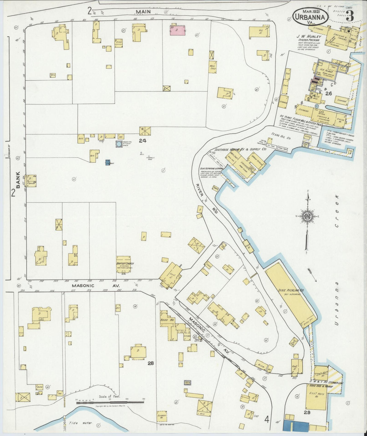 Sanborn Fire Insurance Map from Urbanna, Middlesex County, Virginia (1921), Sheet #0003 - Complete Map Set gallery image, historic Sanborn map, vintage wall art, Virginia Virginia