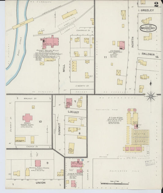 Sanborn Fire Insurance Map from Morenci, Lenawee County, Michigan (1893), Sheet #0002 - Historic Sanborn Fire Insurance Map Print, vintage old map wall art, antique decor, genealogy gift, Michigan Michigan map