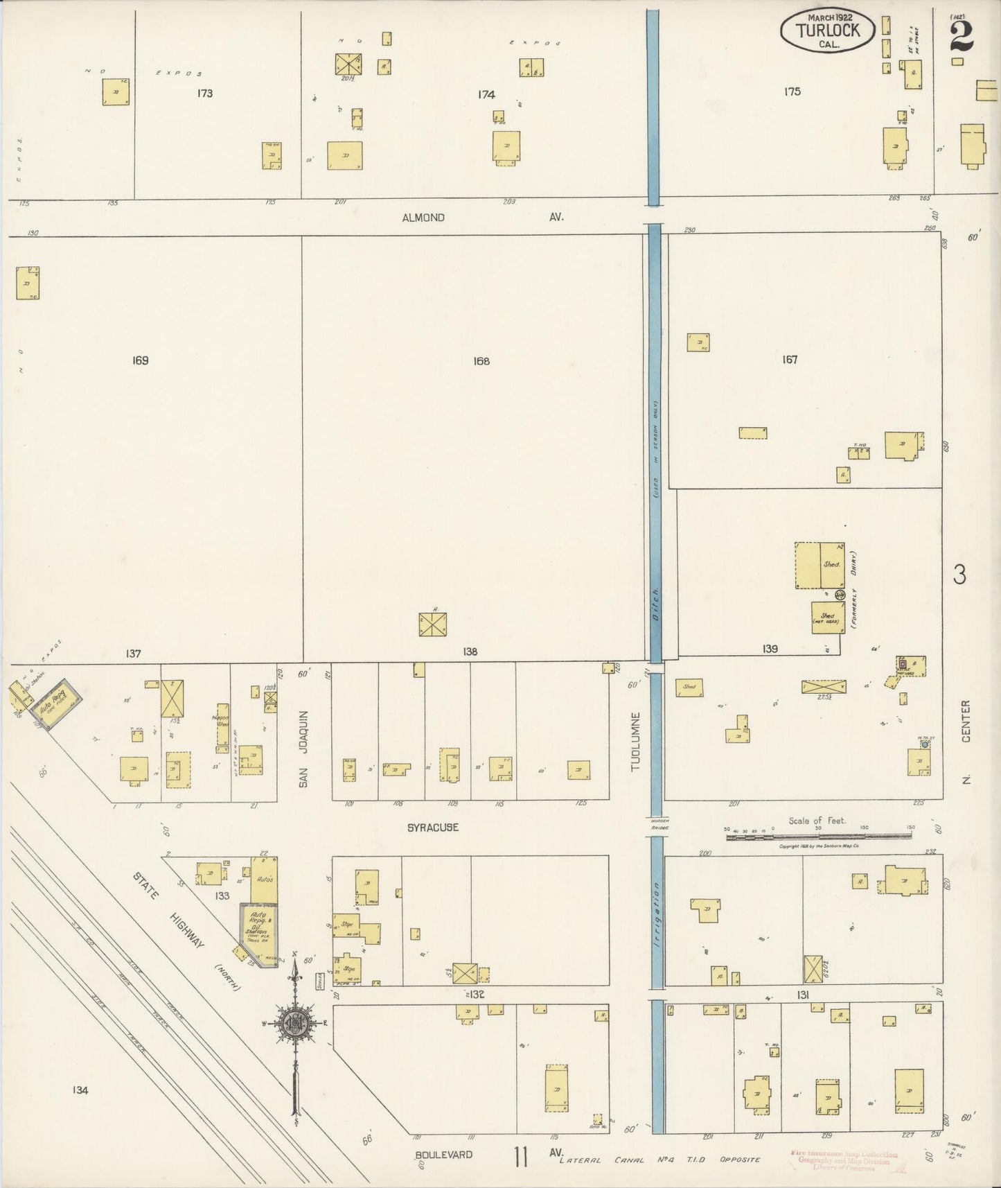Sanborn Fire Insurance Map from Turlock, Stanislaus County, California (1922), Sheet #0002 - Complete Map Set gallery image, historic Sanborn map, vintage wall art, California California