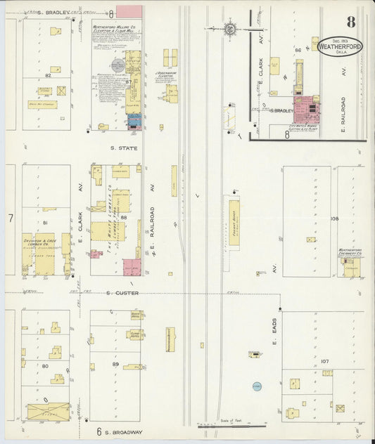 Sanborn Fire Insurance Map from Weatherford, Custer County, Oklahoma (1913), Sheet #0008 - Historic Sanborn Fire Insurance Map Print, vintage old map wall art, antique decor, genealogy gift, Oklahoma Oklahoma map