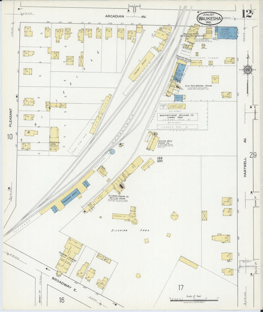 Sanborn Fire Insurance Map from Waukesha, Waukesha County, Wisconsin (1917), Sheet #0012 - Historic Sanborn Fire Insurance Map Print, vintage old map wall art, antique decor, genealogy gift, Wisconsin Wisconsin map