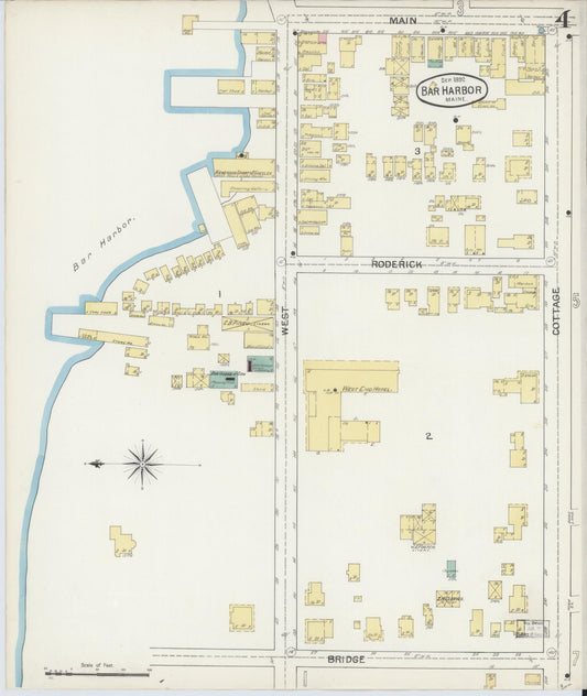 Sanborn Fire Insurance Map from Bar Harbor, Hancock County, Maine (1892), Sheet #0004 - Historic Sanborn Fire Insurance Map Print, vintage old map wall art, antique decor, genealogy gift, Maine Maine map