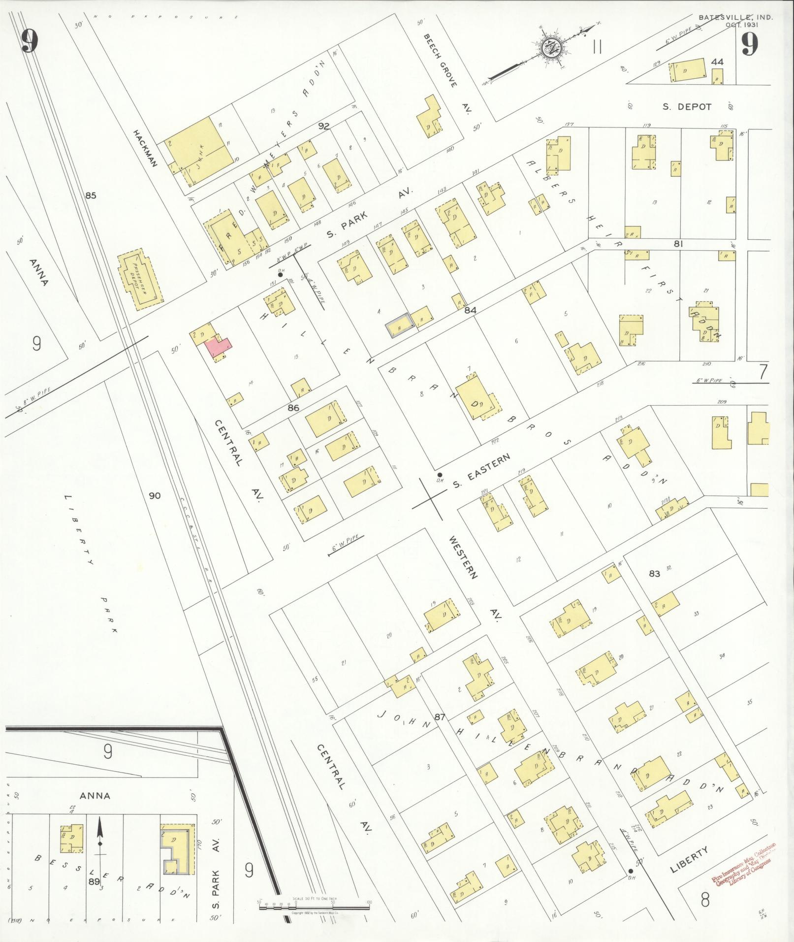 Sanborn Fire Insurance Map from Batesville, Ripley County, Indiana (1931), Sheet #0009 - Complete Map Set gallery image, historic Sanborn map, vintage wall art, Indiana Indiana
