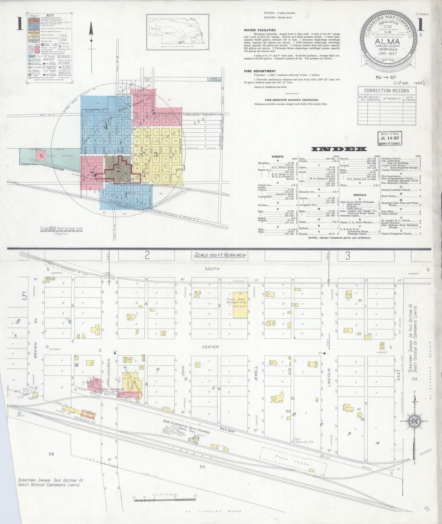 Sanborn Fire Insurance Map from Alma, Harlan County, Nebraska (1937), Sheet #0001 - Complete Map Set gallery image, historic Sanborn map, vintage wall art, Nebraska Nebraska