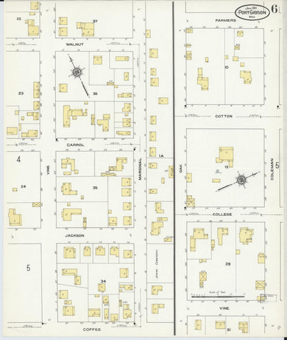 Sanborn Fire Insurance Map from Port Gibson, Claiborne County, Mississippi (1910), Sheet #0006 - Complete Map Set gallery image, historic Sanborn map, vintage wall art, Mississippi Mississippi