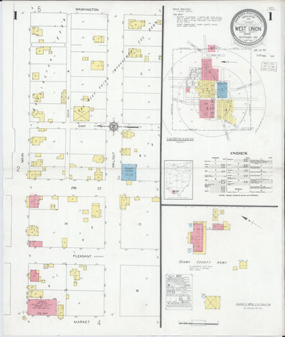 Sanborn Fire Insurance Map from West Union, Adams County, Ohio (1930), Sheet #0001 - Historic Sanborn Fire Insurance Map Print, vintage old map wall art, antique decor, genealogy gift, Ohio Ohio map